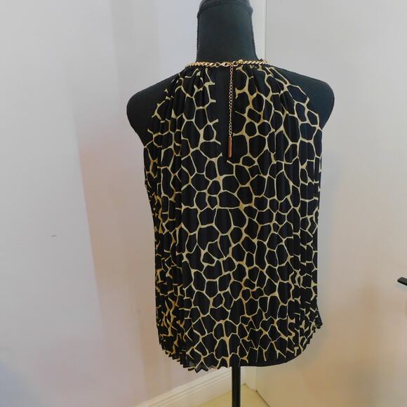 Michael Kors Women's Black Beige Giraffe Pleated Chain Top Blouse Size P/S New - Picture 2 of 7